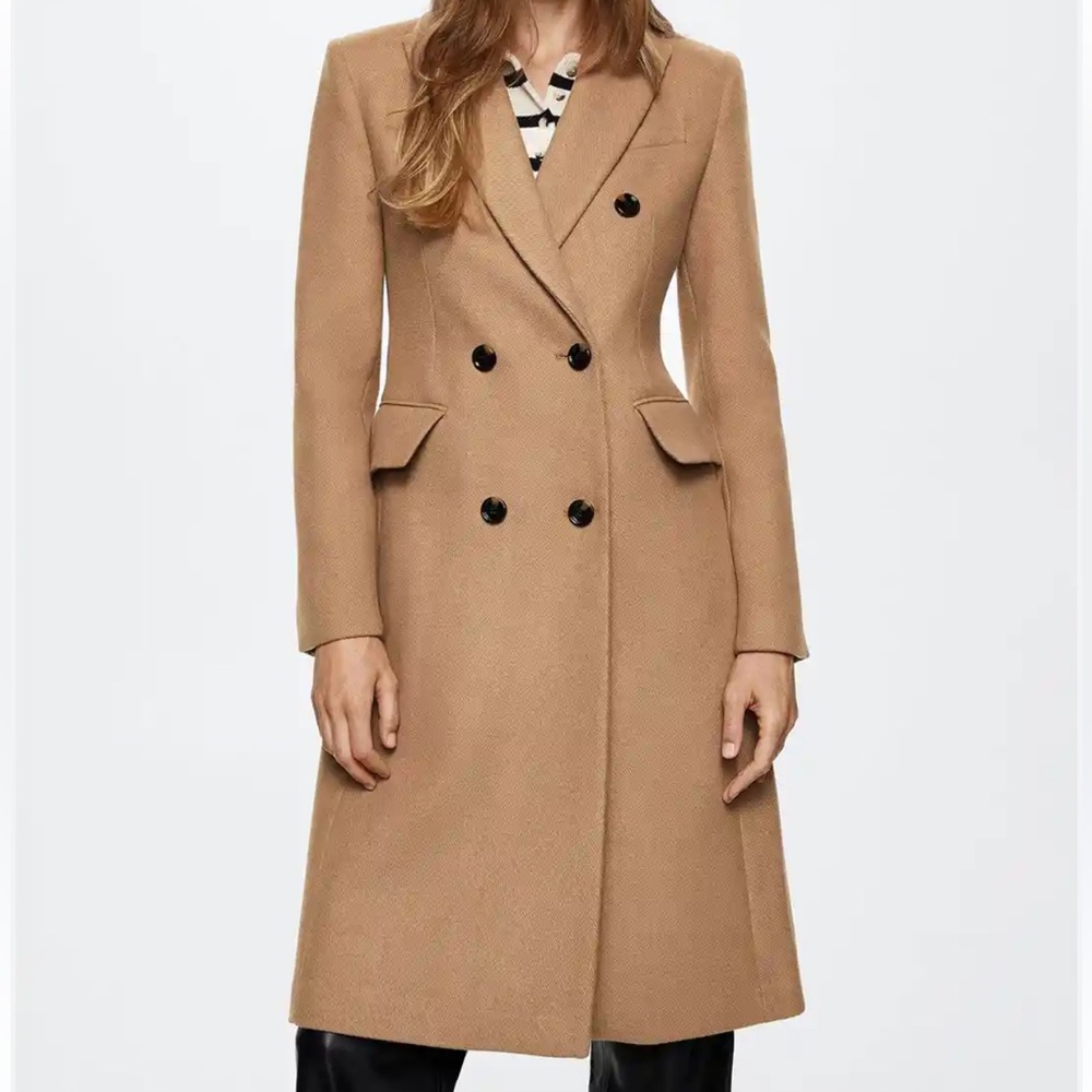 Elegant Tan Double-Breasted Women's Coat